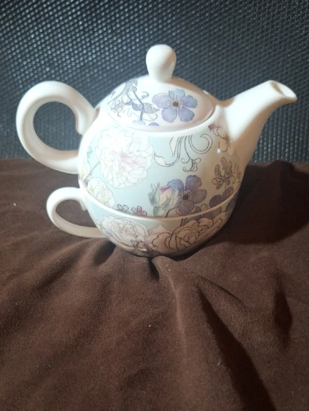 Floral Porcelain Tea for One Set in Light Blue and White